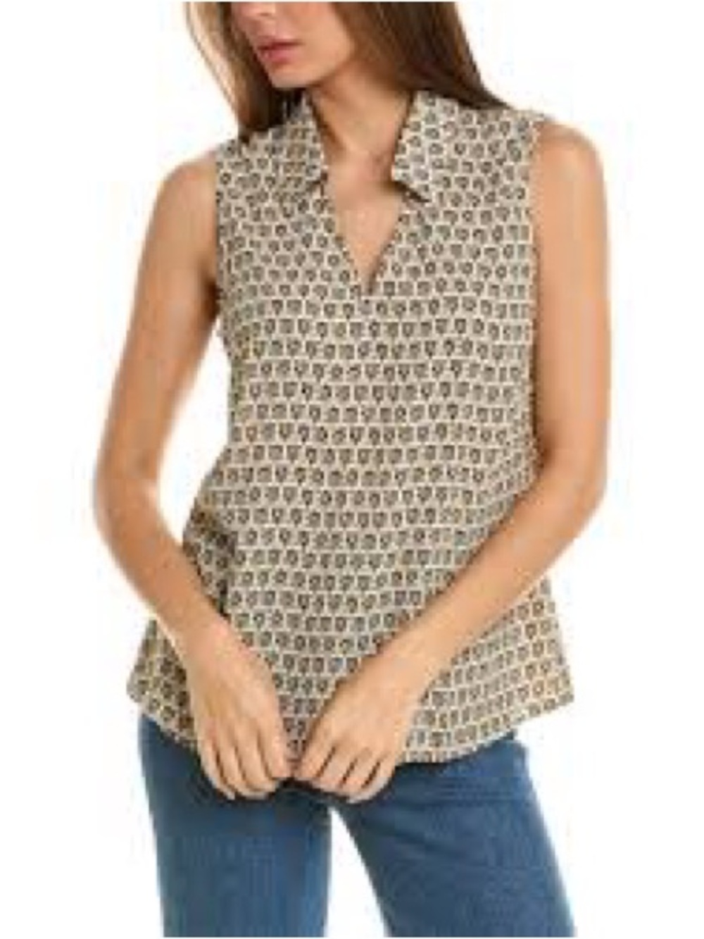 CAbi Bitmap Top #6317 – NWOT (Sz S) Sleeveless Collar V-Neck Top Multicolored